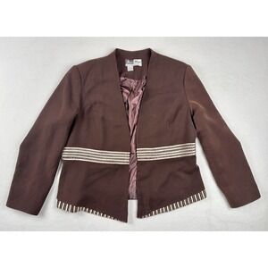 Ben‎ Marc International Brown Rhinestone Trim Open Front Blazer Jacket Size 16
